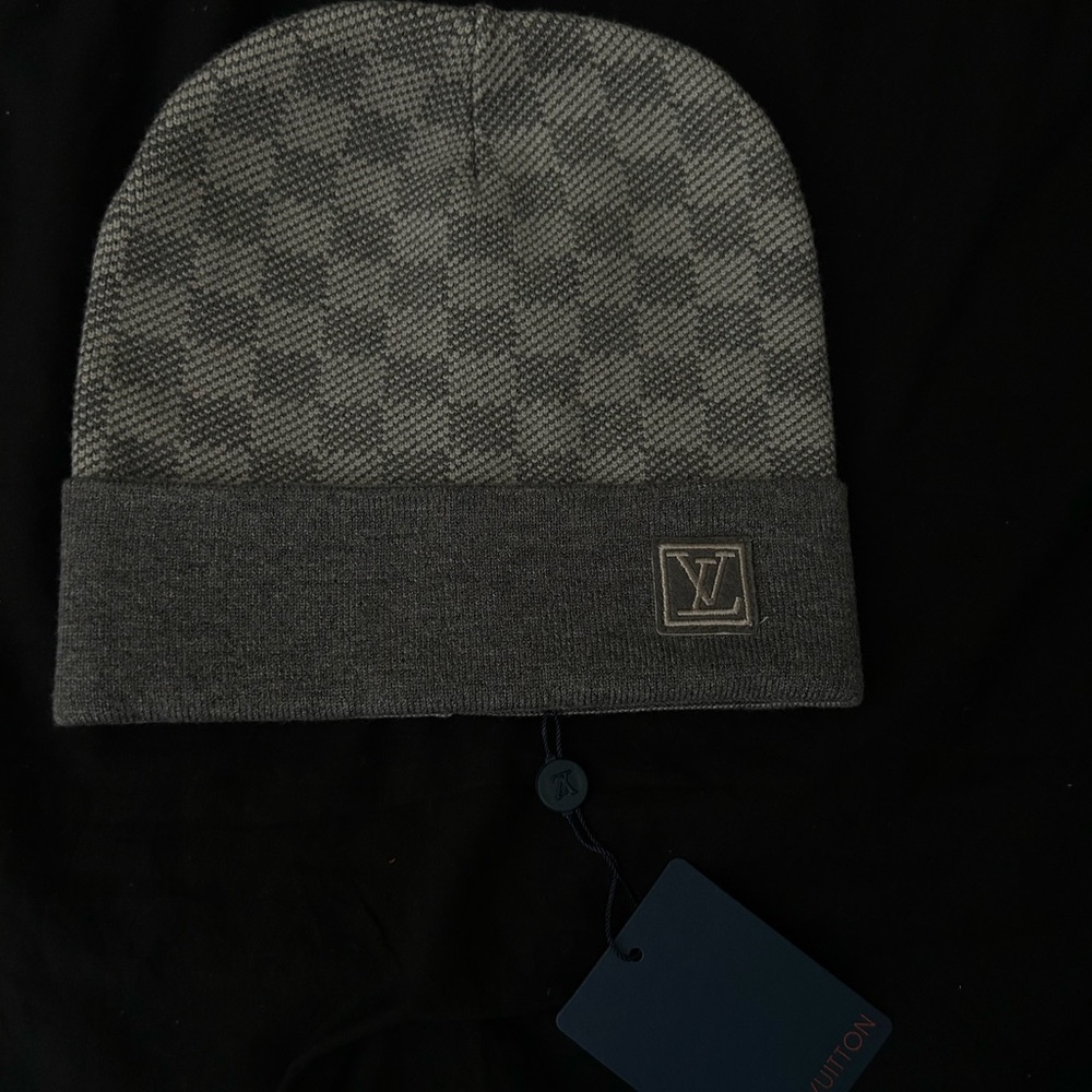 Louis Vuitton Gray Checkered Beanie
